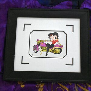 RARE Betty Boop Harley Motorcycle Animation Art Framed Frame Art Sericel Cel
